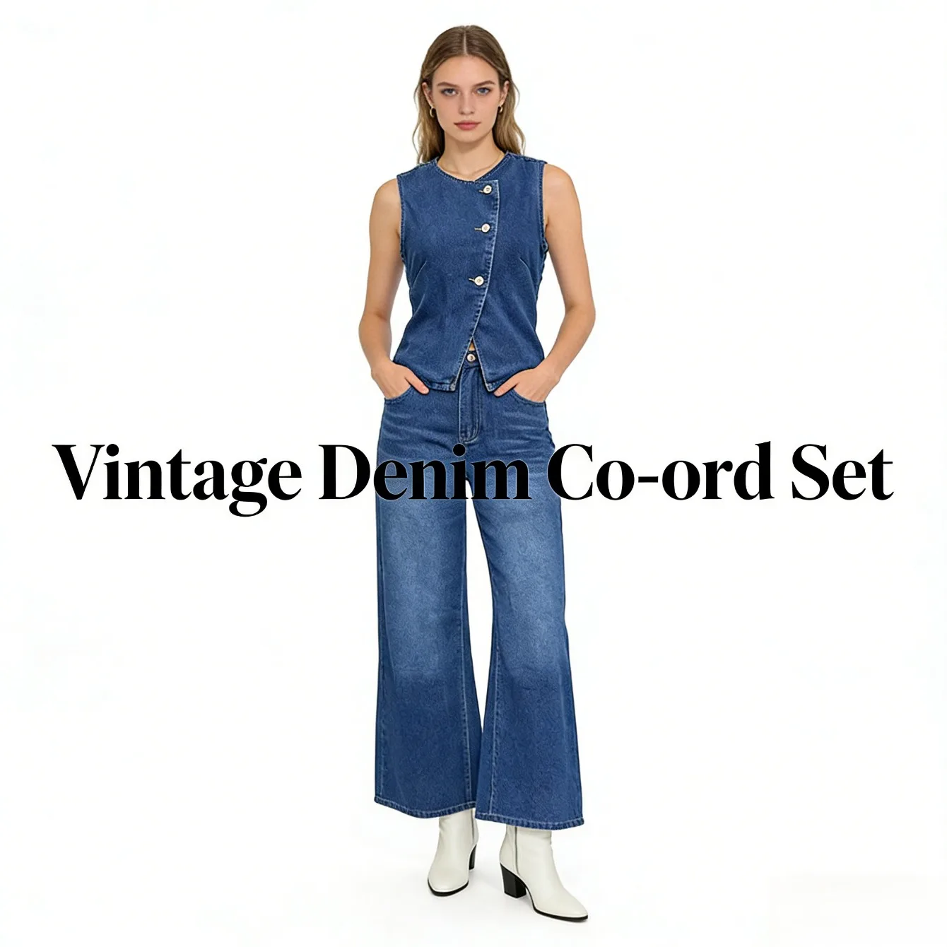 Новый женский широкий джинсовый комплект без рукавов, жилет, дизайн, европейско-американская мода, повседневная одежда для поездок на работу
Новый женский широкий джинсовый комплект без рукавов, жилет, дизайн, европейско-американская мода, повседневная одежда для поездок на работу