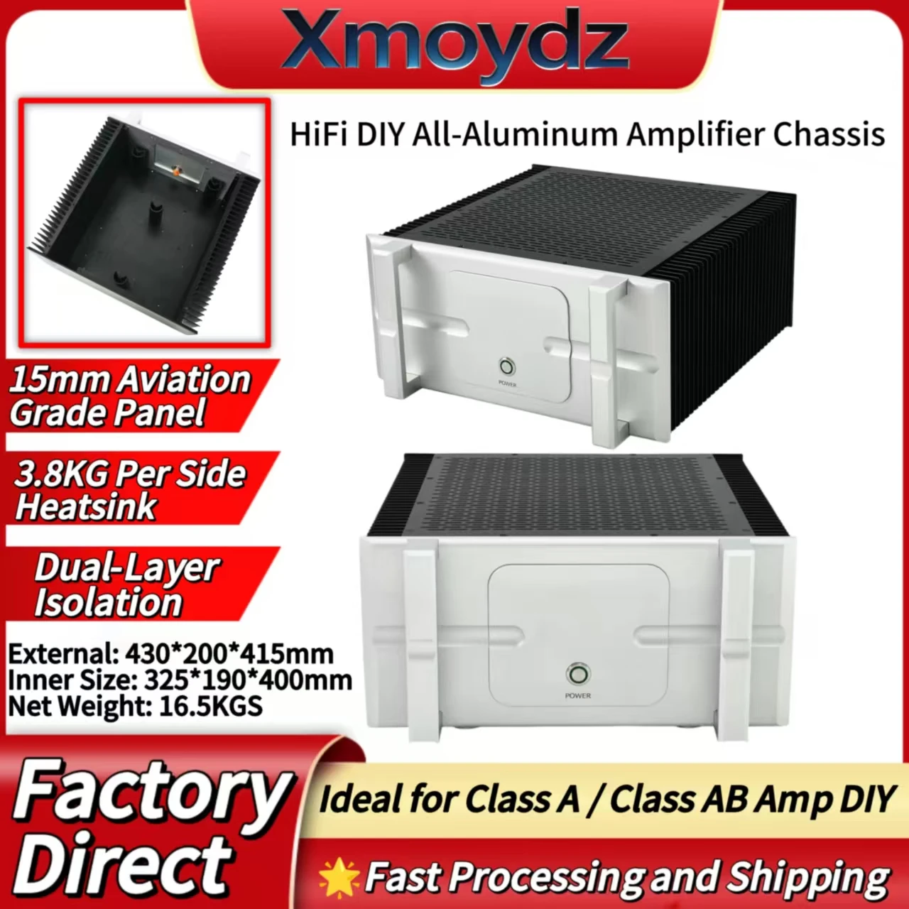430*200*415mm HiFi DIY Aluminum Amplifier Chassis Enclosure Case Class A Dual Cooling Dual Layer Inner Size 325*190*400mm
430*200*415mm HiFi DIY Aluminum Amplifier Chassis Enclosure Case Class A Dual Cooling Dual Layer Inner Size 325*190*400mm