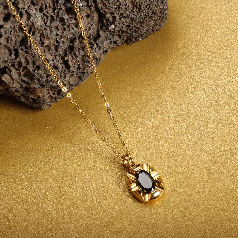 New Fashion Black Zircon Pendant Necklace for Women Gold Color Stainless Steel Necklace Festival Party Jewelry
New Fashion Black Zircon Pendant Necklace for Women Gold Color Stainless Steel Necklace Festival Party Jewelry