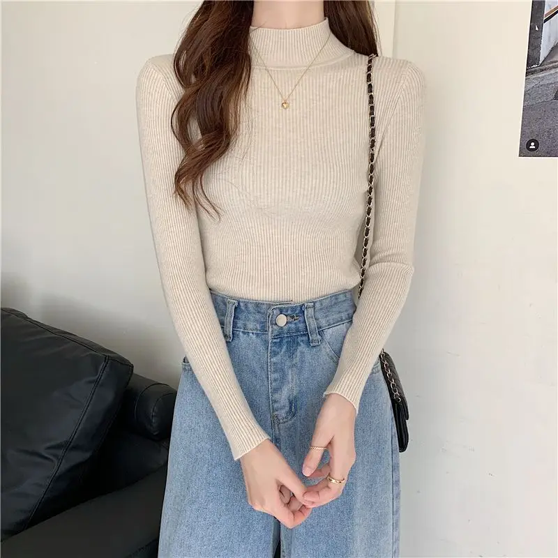 Korean Style Long Sleeve Knitted Sweater Slim Fit High Collar Women's Base Shirt Casual Fashion Warm Polyester Fiber Knitwear
Korean Style Long Sleeve Knitted Sweater Slim Fit High Collar Women's Base Shirt Casual Fashion Warm Polyester Fiber Knitwear