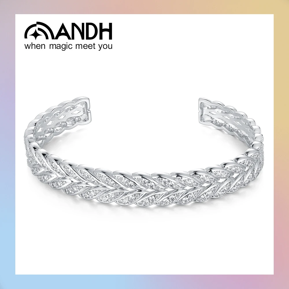 ANDH Woman's Moissanite Open Bracelet 925 Sterling Silver Rhodium Plated Ear of Wheat Design Bangle Ladies Jewelry Birthday Gift
ANDH Woman's Moissanite Open Bracelet 925 Sterling Silver Rhodium Plated Ear of Wheat Design Bangle Ladies Jewelry Birthday Gift