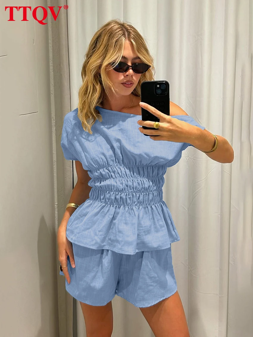 TTQV Summer Loose Blue Cotton 2 Piece Set Women 2026 Fashion Short Sleeve Shirt With High Waist Shorts Set Female Streetwear
TTQV Summer Loose Blue Cotton 2 Piece Set Women 2026 Fashion Short Sleeve Shirt With High Waist Shorts Set Female Streetwear