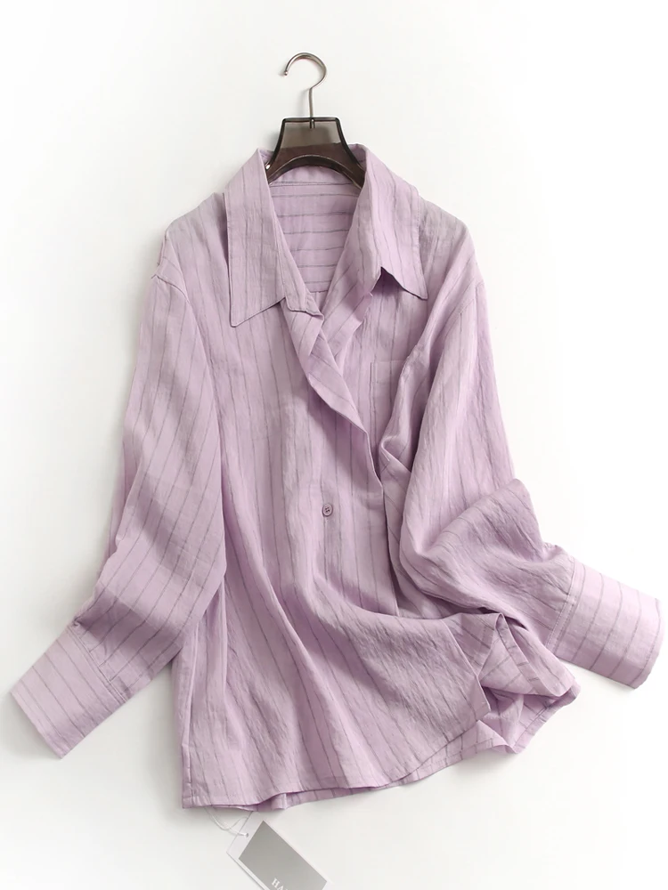 Slimming Stripe Patch Pocket Open Front Loose Fit Long Sleeve Women's Shirt Autumn New Style Classic Collar D718 Casual Fashion
Slimming Stripe Patch Pocket Open Front Loose Fit Long Sleeve Women's Shirt Autumn New Style Classic Collar D718 Casual Fashion