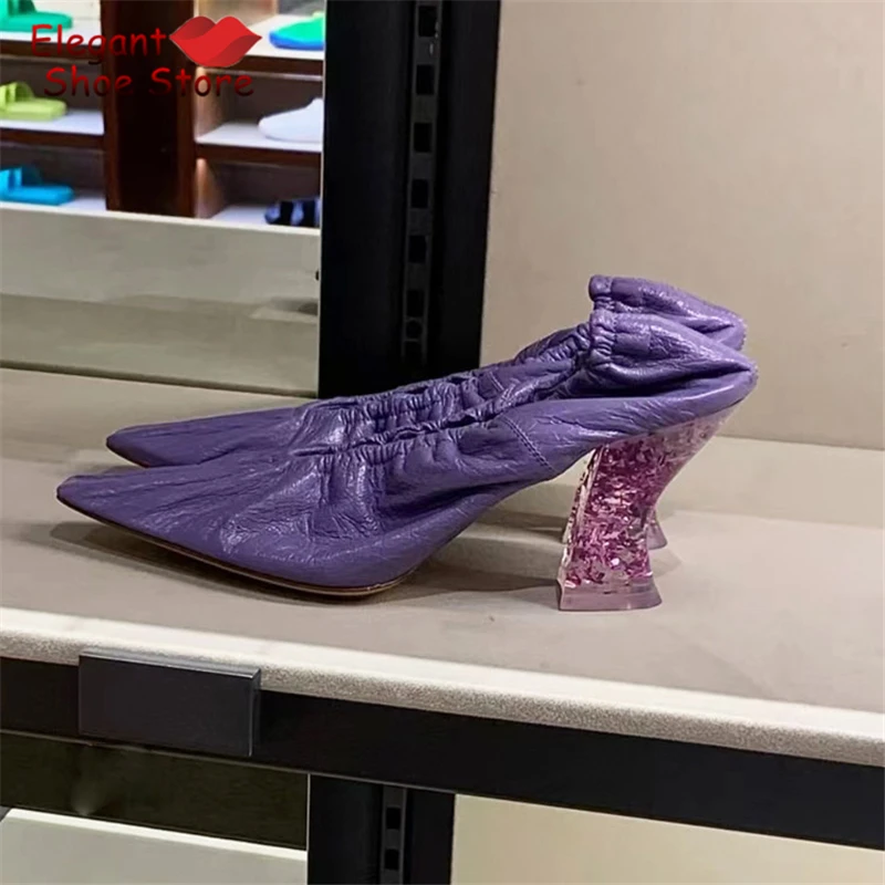 Purple Yellow Soft Soled High Heels Retro Pleated Leather Pointed Toe Shallow Strange Thick Heel Pumps Sexy Women Party Shoes
Purple Yellow Soft Soled High Heels Retro Pleated Leather Pointed Toe Shallow Strange Thick Heel Pumps Sexy Women Party Shoes