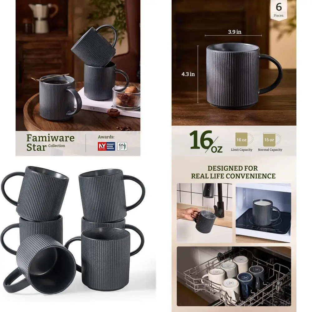 Набор керамических кружек из 6 предметов, 16 унций, темный уголь, матовая отделка, идеально подходит для кофе, чая и многого другого
Набор керамических кружек из 6 предметов, 16 унций, темный уголь, матовая отделка, идеально подходит для кофе, чая и многого другого