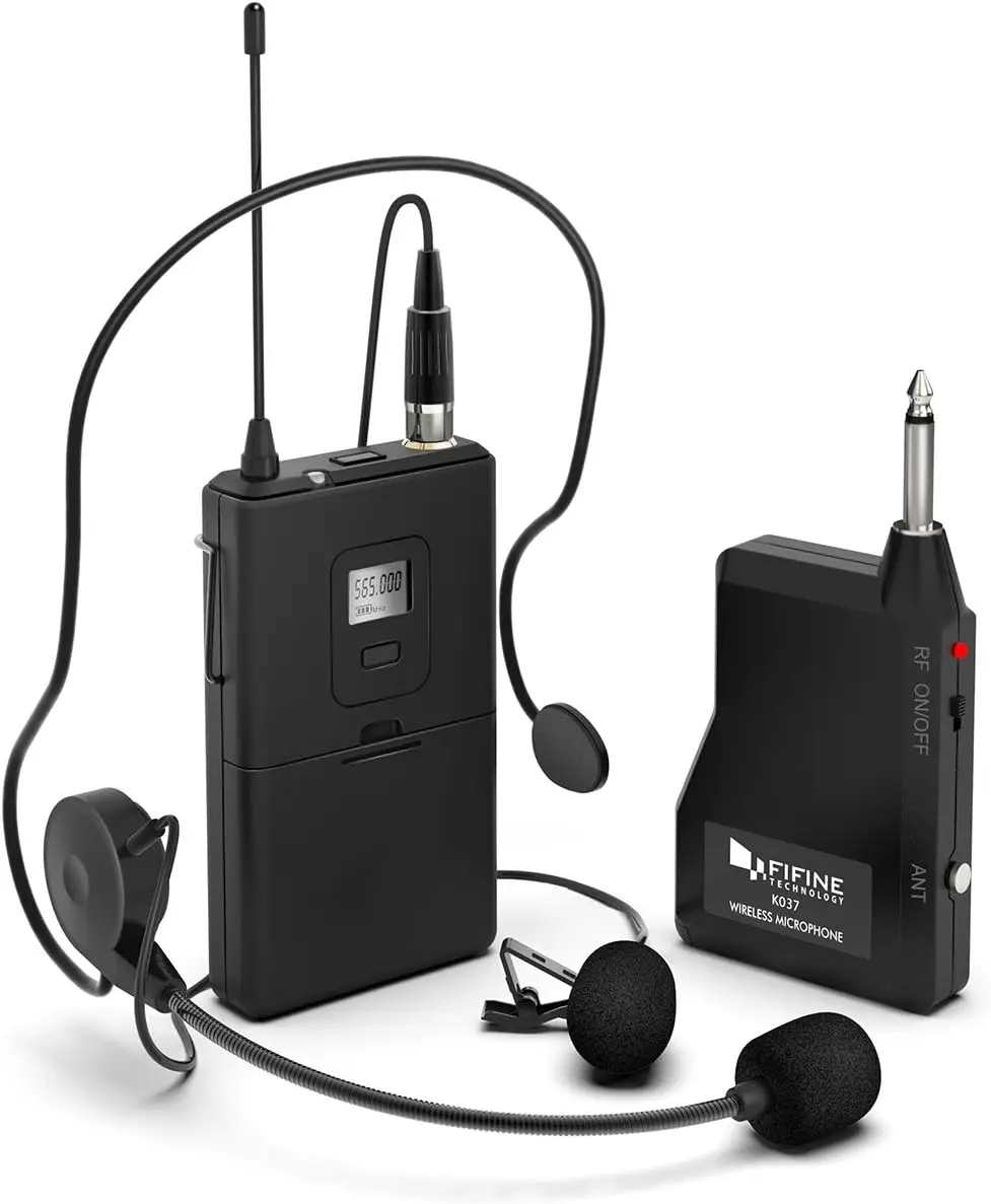Wireless Microphone System with Headset & Lavalier Mics, Beltpack Transmitter/Receiver - Ideal for Teaching, Preaching
Wireless Microphone System with Headset & Lavalier Mics, Beltpack Transmitter/Receiver - Ideal for Teaching, Preaching