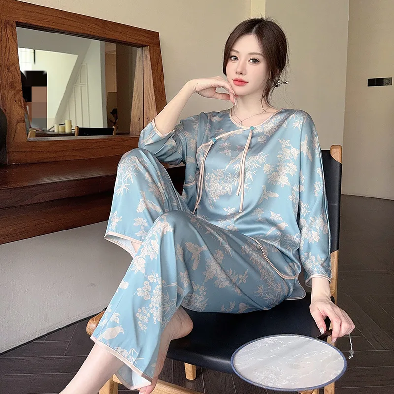 Twinset Long Sleeve Pijamas Suit Spring Women Pajamas Set Casual Autumn Silky Satin Home Clothes Femme Sleepwear Nightwear
Twinset Long Sleeve Pijamas Suit Spring Women Pajamas Set Casual Autumn Silky Satin Home Clothes Femme Sleepwear Nightwear