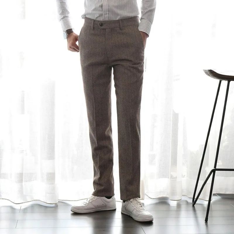 Новые мужские повседневные брюки больших размеров в стиле ретро, шерстяные брюки с рисунком «елочка», универсальные прямые утягивающие брюки для деловых поездок на работу 
Новые мужские повседневные брюки больших размеров в стиле ретро, шерстяные брюки с рисунком «елочка», универсальные прямые утягивающие брюки для деловых поездок на работу