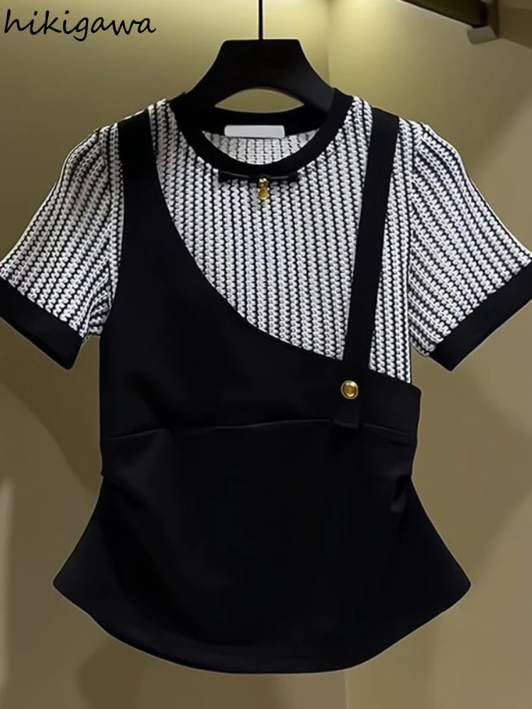 Ropa Mujer, женские футболки, топы большого размера, лоскутные полосатые модные футболки Camisetas, повседневная футболка с искусственными двумя корейскими футболками, летние футболки
Ropa Mujer, женские футболки, топы большого размера, лоскутные полосатые модные футболки Camisetas, повседневная футболка с искусственными двумя корейскими футболками, летние футболки