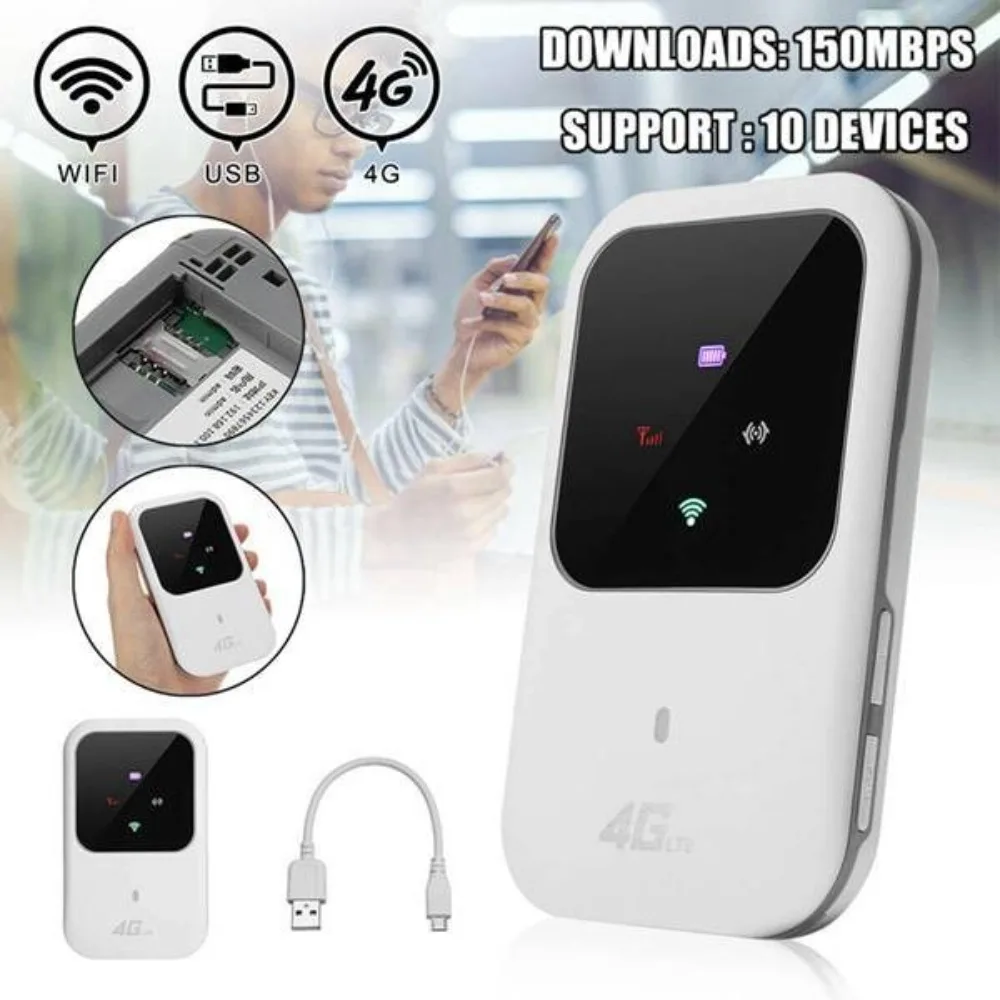 Portable 150Mbps 4G LTE Router with SIM Card Slot 2400mAh WiFi Modem Pocket Wireless Wifi Travel
Portable 150Mbps 4G LTE Router with SIM Card Slot 2400mAh WiFi Modem Pocket Wireless Wifi Travel