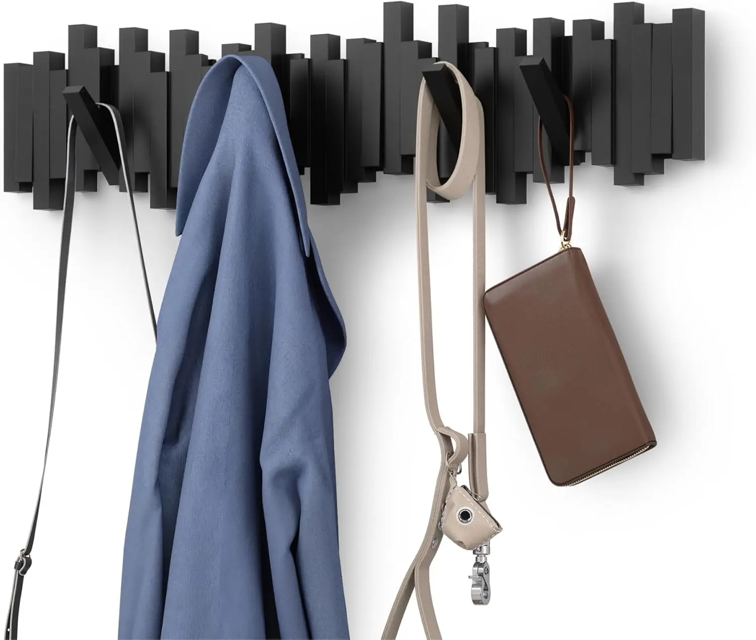 Sticks Wall-Mounted Coat Rack Rail Hook with 8 Retractable Pegs – Modern, Space-Saving Storage Organizer, Black
Sticks Wall-Mounted Coat Rack Rail Hook with 8 Retractable Pegs – Modern, Space-Saving Storage Organizer, Black