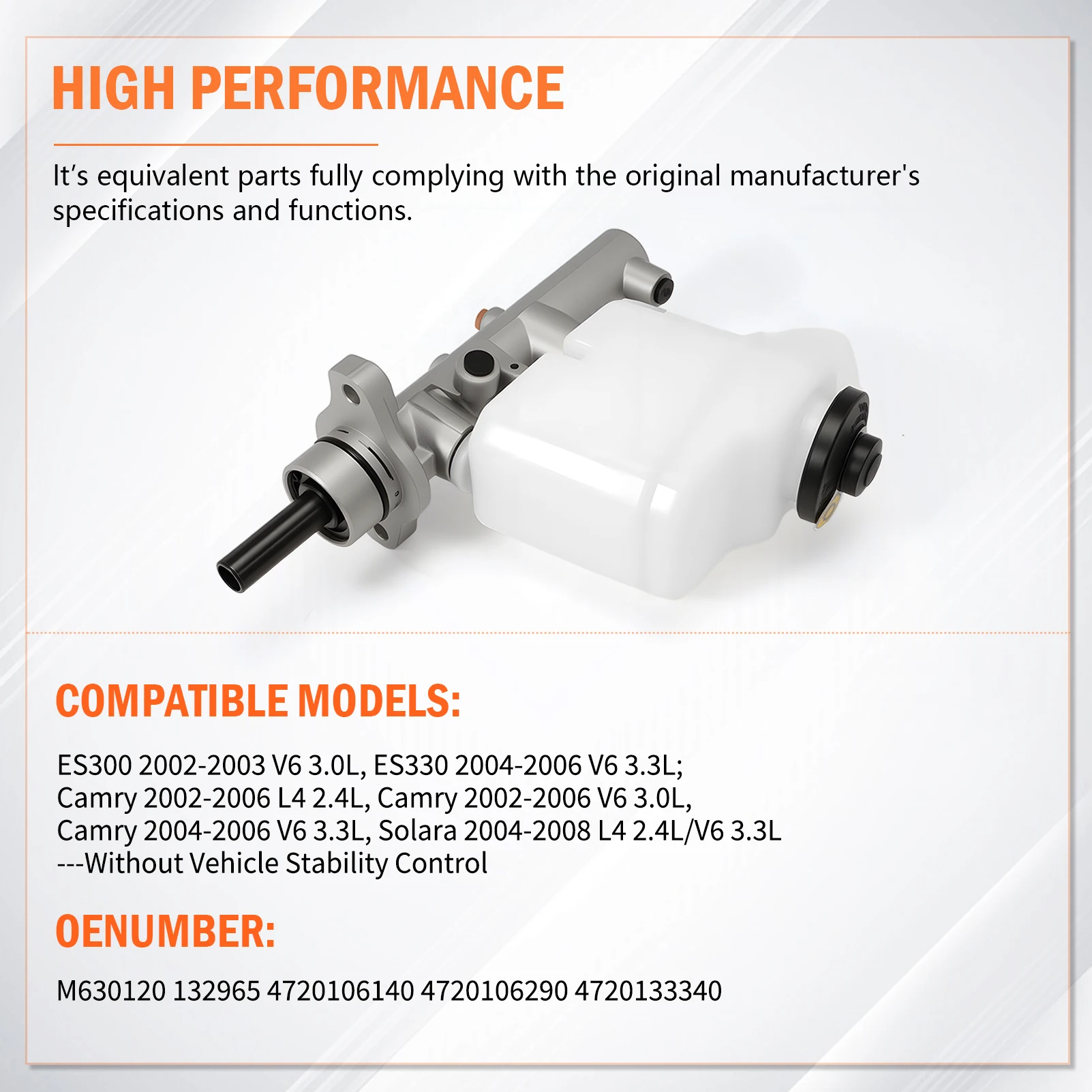 Brake Master Cylinder w/Reservoir and Cap Compatible with Camry 2002-2006 Solara 2004-2008 ES300 2002-2003 ES330 2004-2006
Brake Master Cylinder w/Reservoir and Cap Compatible with Camry 2002-2006 Solara 2004-2008 ES300 2002-2003 ES330 2004-2006