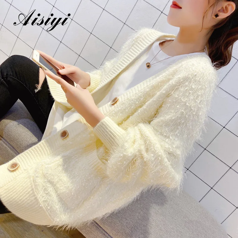 Autumn/winter New Sweater Coat Ladies Sweet Day Medium Long Mohair Sweater Cardigan with Thick Fringe
Autumn/winter New Sweater Coat Ladies Sweet Day Medium Long Mohair Sweater Cardigan with Thick Fringe