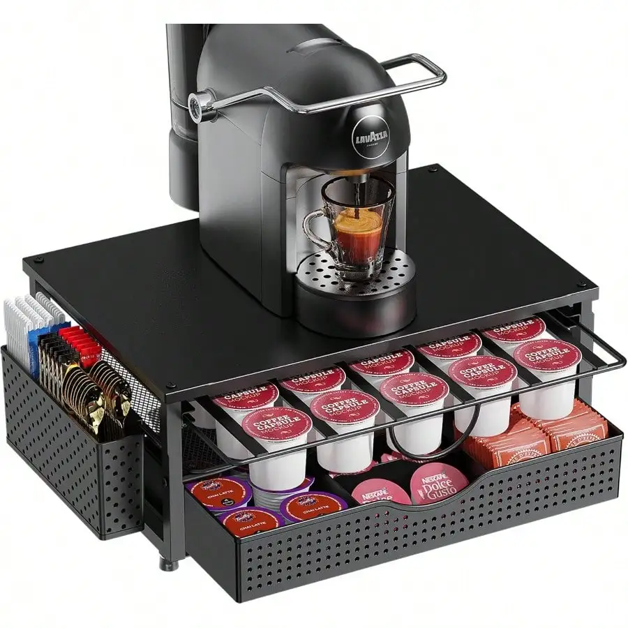 Holder, Coffee Pod Holder With 2 Tier Sliding Storage Drawer And 1 Hanging Basket For 51 Large Or 73 Small Capsule, Coffee Stati
Holder, Coffee Pod Holder With 2 Tier Sliding Storage Drawer And 1 Hanging Basket For 51 Large Or 73 Small Capsule, Coffee Stati