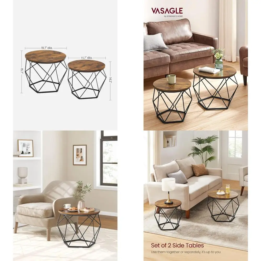 2-Piece Round Coffee Table Set with Steel Frame, Suitable for Living Room, Bedroom, Office, Available in Rustic Brown and Ink Bl
2-Piece Round Coffee Table Set with Steel Frame, Suitable for Living Room, Bedroom, Office, Available in Rustic Brown and Ink Bl
