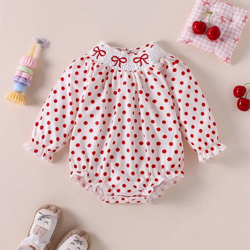 Baby Girl Fall Romper Dot Print Bow Embroidery Long Sleeve Crew Neck Bubble Jumpsuit
Baby Girl Fall Romper Dot Print Bow Embroidery Long Sleeve Crew Neck Bubble Jumpsuit