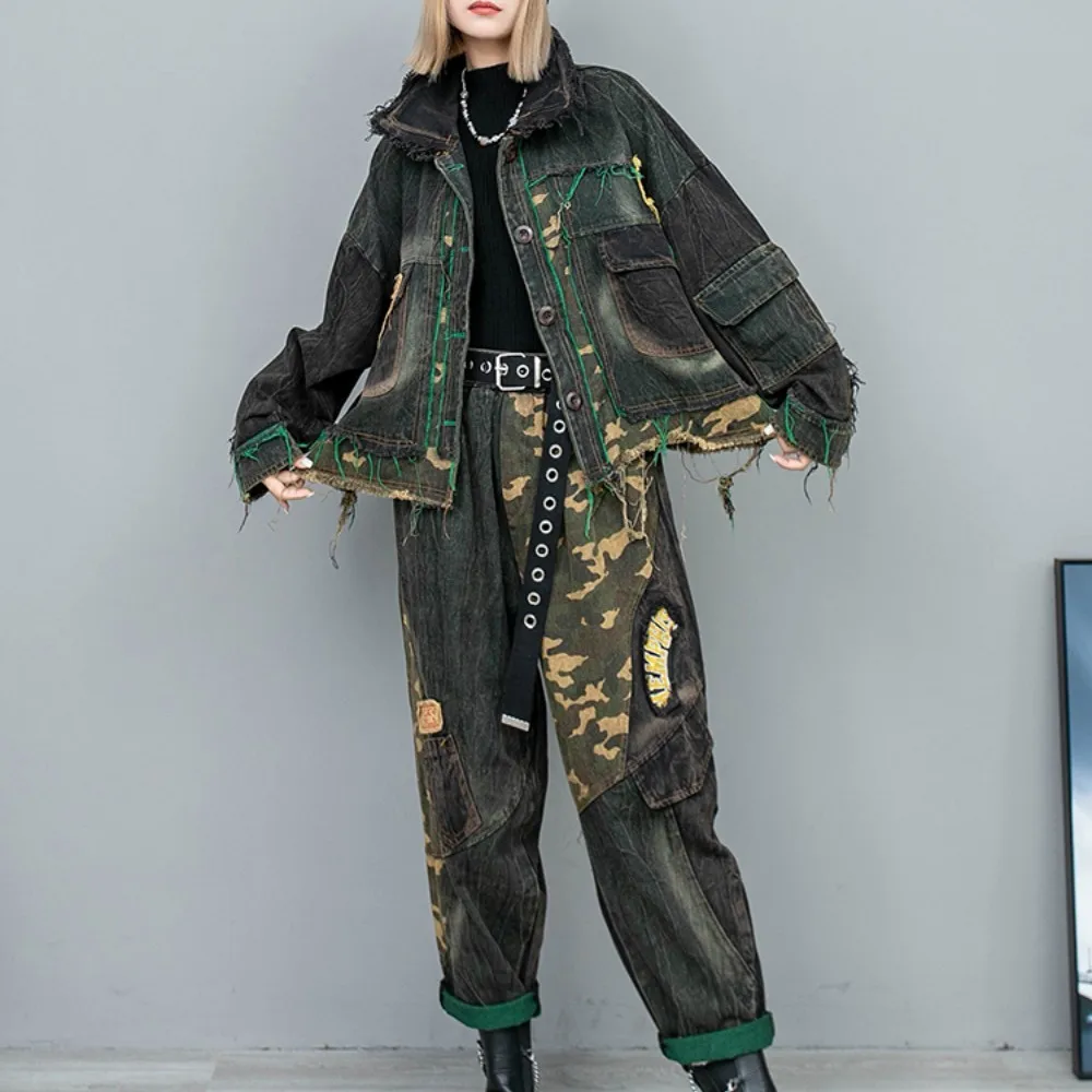 Personalized Cool Color Matching Camouflage Vintage Denim Jeans Set Women 2024 Spring Autumn Loose Fitting Jacket + Pant LX826
Personalized Cool Color Matching Camouflage Vintage Denim Jeans Set Women 2024 Spring Autumn Loose Fitting Jacket + Pant LX826