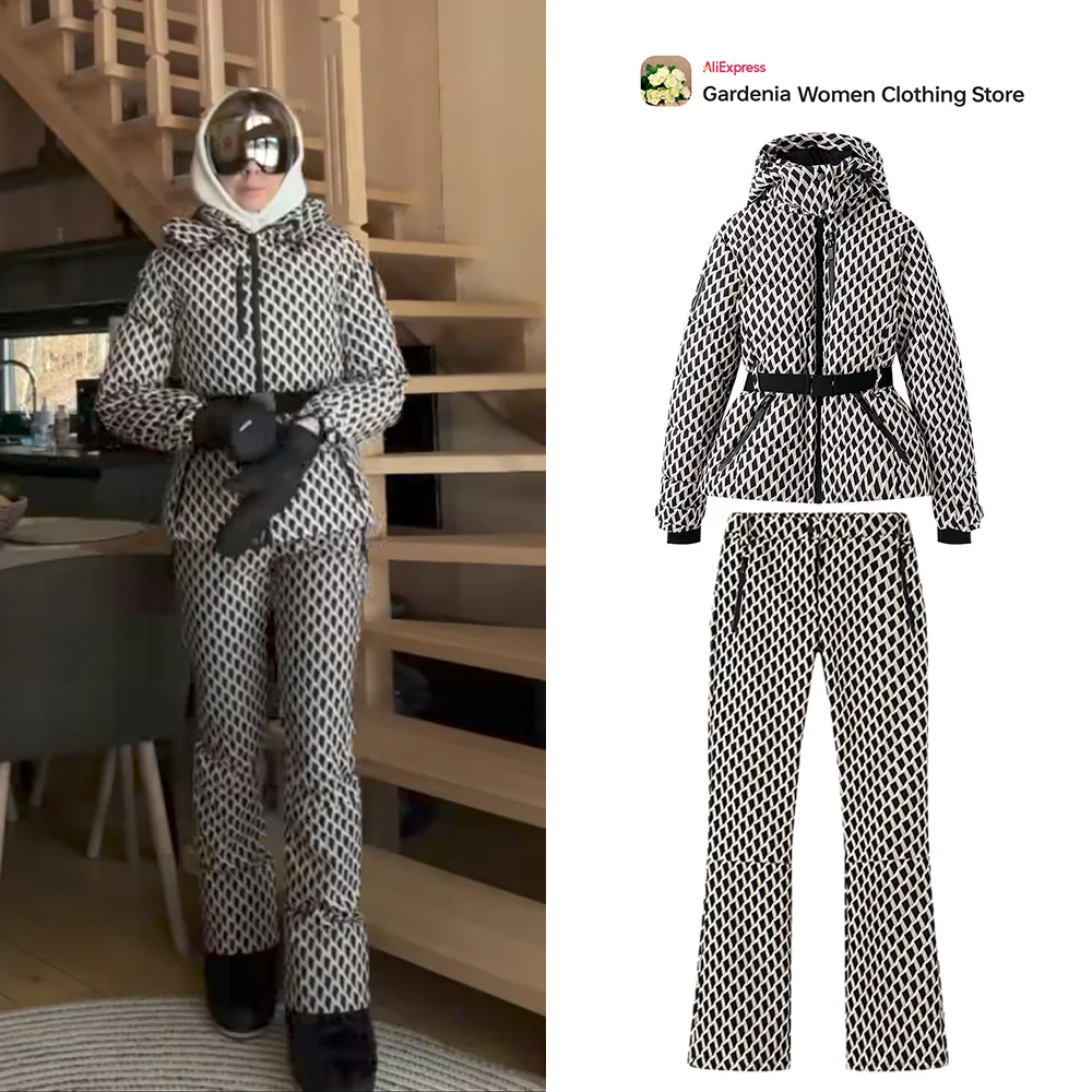 Women's Winter Vacation Printed Two Piece Set High Collar Wind Protection Down Jacket with Removable Hood and Tonal Flared Pants
Women's Winter Vacation Printed Two Piece Set High Collar Wind Protection Down Jacket with Removable Hood and Tonal Flared Pants