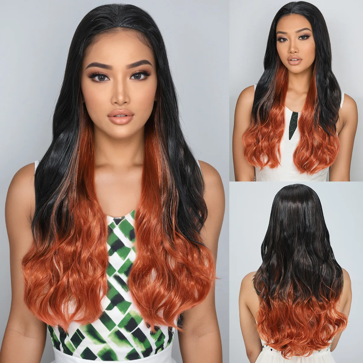 Fashion wig women's chemical fiber wig headgear, reddish brown black gradual change large waves long curly hair headgear
Fashion wig women's chemical fiber wig headgear, reddish brown black gradual change large waves long curly hair headgear