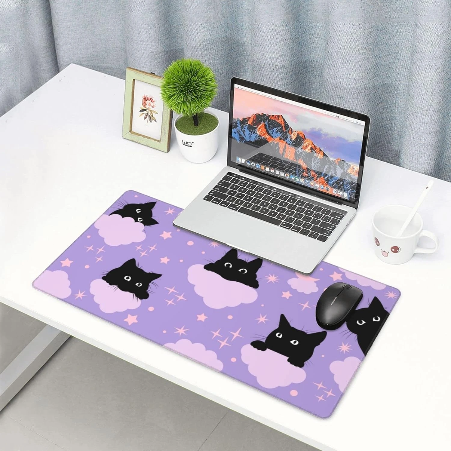 Purple Clouds Mouse Pad Stitched Edges Anti-slip Rubber Base Black Cat Design Girly Mousepads for Office Home Workspace Settings
Purple Clouds Mouse Pad Stitched Edges Anti-slip Rubber Base Black Cat Design Girly Mousepads for Office Home Workspace Settings