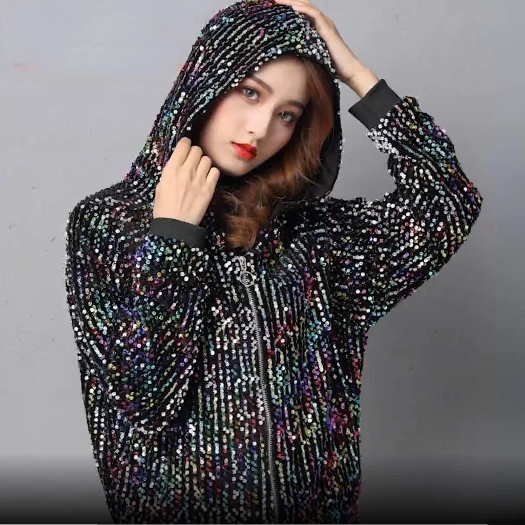 Women Rainbow Color Beaded Bomber Hooded Jacket Autumn Winter Ins Wild Shiny Sequins Casual Cardigan Zipper Coat Streetwear Tops
Women Rainbow Color Beaded Bomber Hooded Jacket Autumn Winter Ins Wild Shiny Sequins Casual Cardigan Zipper Coat Streetwear Tops