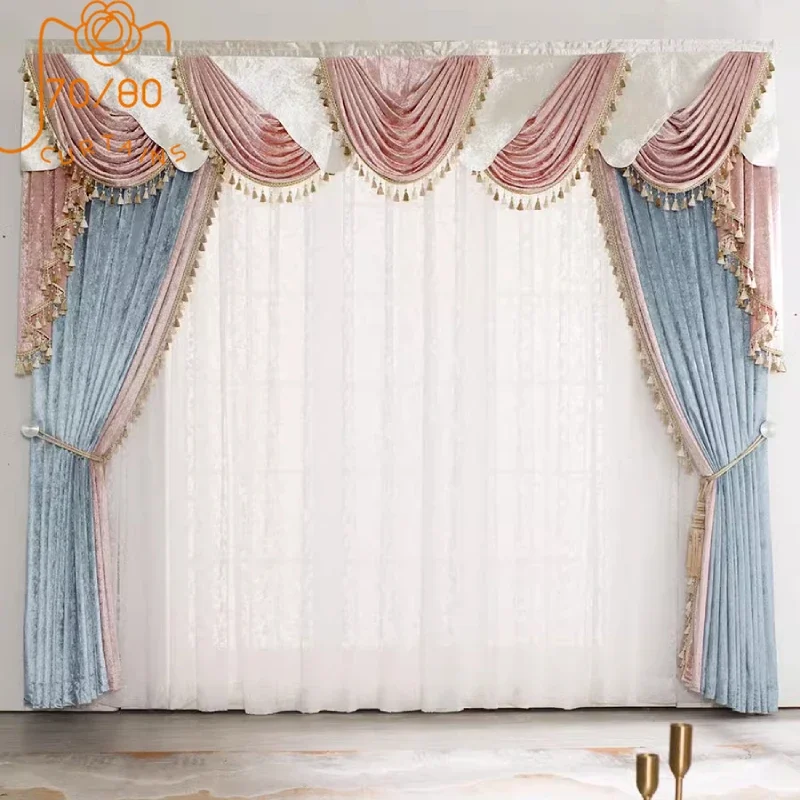 Blue and Pink Velvet Splicing Thickened Blackout Curtains for Living Room Bedroom Villa High-end Customized French Window
Blue and Pink Velvet Splicing Thickened Blackout Curtains for Living Room Bedroom Villa High-end Customized French Window