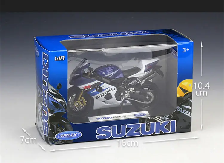 Модель спортивного мотоцикла Welly 1:18 SUZUKI GSX-R750 из сплава, имитация, литая под давлением, металлическая модель уличного гоночного мотоцикла, подарок для детей
Модель спортивного мотоцикла Welly 1:18 SUZUKI GSX-R750 из сплава, имитация, литая под давлением, металлическая модель уличного гоночного мотоцикла, подарок для детей