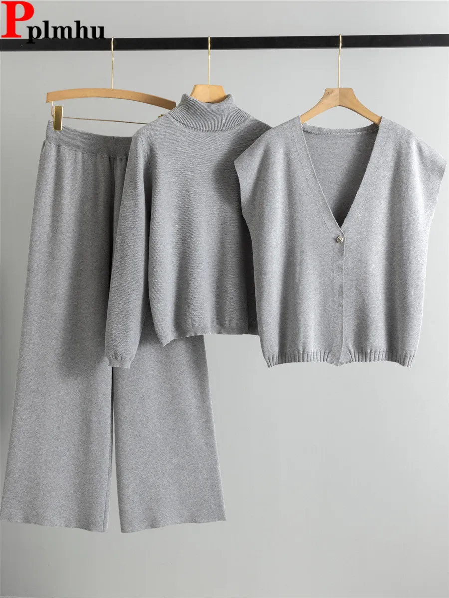 Spring Fall Chic Knitted 3 Piece Sets Women Cardigan Vest+knitwear Pullover Sweater Tops Conjuntos High Waist Sweatpants Outfit 
Spring Fall Chic Knitted 3 Piece Sets Women Cardigan Vest+knitwear Pullover Sweater Tops Conjuntos High Waist Sweatpants Outfit
