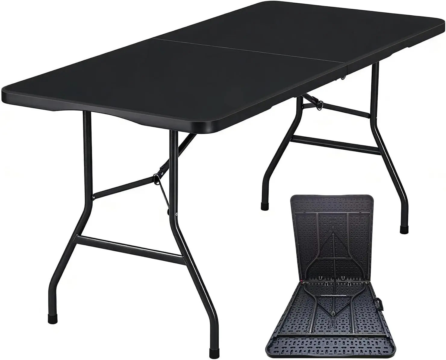 6FT Heavy Duty Folding Table, Portable Plastic Fold-in-Half for Indoor Outdoor Parties, Camping, Picnic, No Assembly, Black
6FT Heavy Duty Folding Table, Portable Plastic Fold-in-Half for Indoor Outdoor Parties, Camping, Picnic, No Assembly, Black