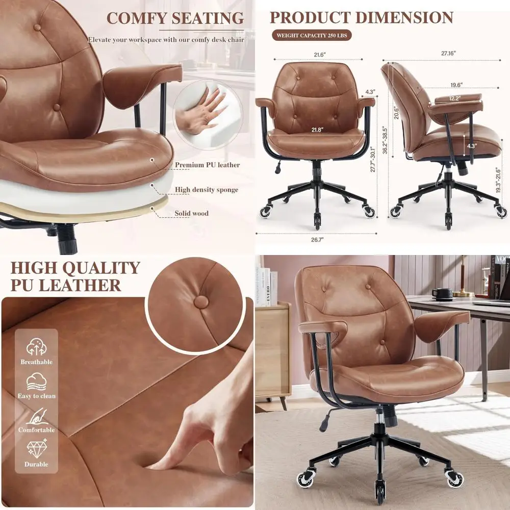 Retro Leather Desk Chair with Lumbar Support, Swivel Ergonomic Office Chair on Rubber Wheels
Retro Leather Desk Chair with Lumbar Support, Swivel Ergonomic Office Chair on Rubber Wheels