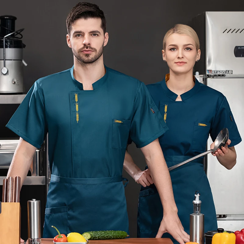 Men short sleeve Chef uniform apron Summer Chef shorts Jacket Breathable Chef coat Restaurant Kitchen black work clothes logo
Men short sleeve Chef uniform apron Summer Chef shorts Jacket Breathable Chef coat Restaurant Kitchen black work clothes logo