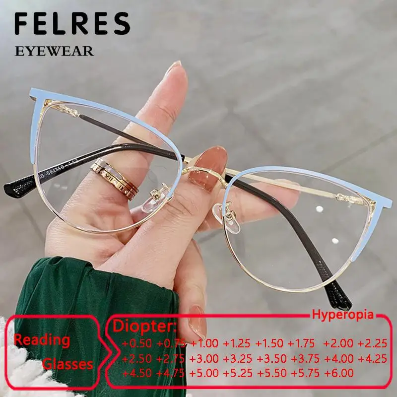 Women Elegant Ultralight Metal Hollow Out Cat Eye Reading Glasses Anti Blue Light Fashion Glasses Finished Presbyopic Eyewear
Women Elegant Ultralight Metal Hollow Out Cat Eye Reading Glasses Anti Blue Light Fashion Glasses Finished Presbyopic Eyewear