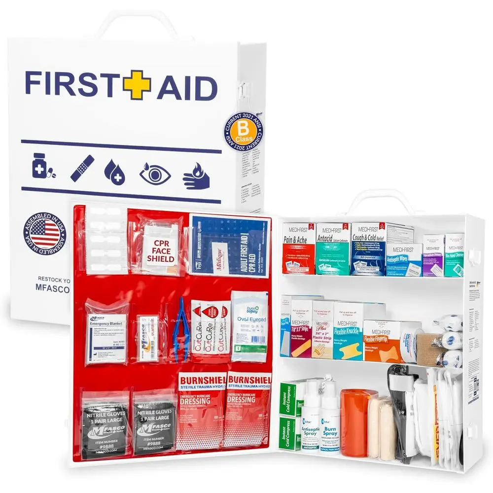 2021 OSHA-Compliant Large First Aid Kit with 3-Shelf Metal Cabinet, Wall-Mountable, Includes Medications, ANSI Class B
2021 OSHA-Compliant Large First Aid Kit with 3-Shelf Metal Cabinet, Wall-Mountable, Includes Medications, ANSI Class B