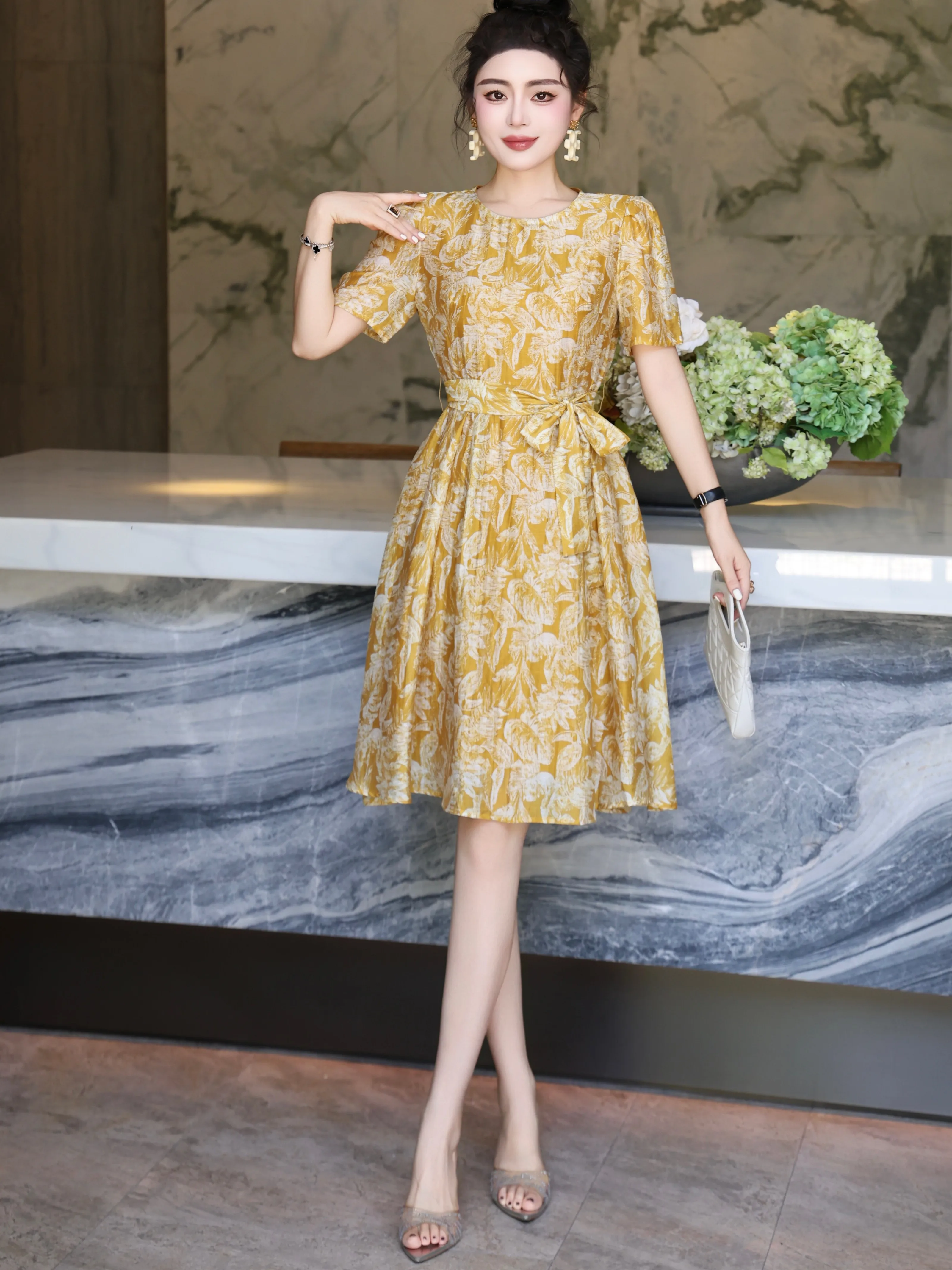 Slimming Print Heavyweight Linen Dress South Oil High Quality Women's Fashion Summer New Arrival A-Line Skirt Short Sleeve
Slimming Print Heavyweight Linen Dress South Oil High Quality Women's Fashion Summer New Arrival A-Line Skirt Short Sleeve