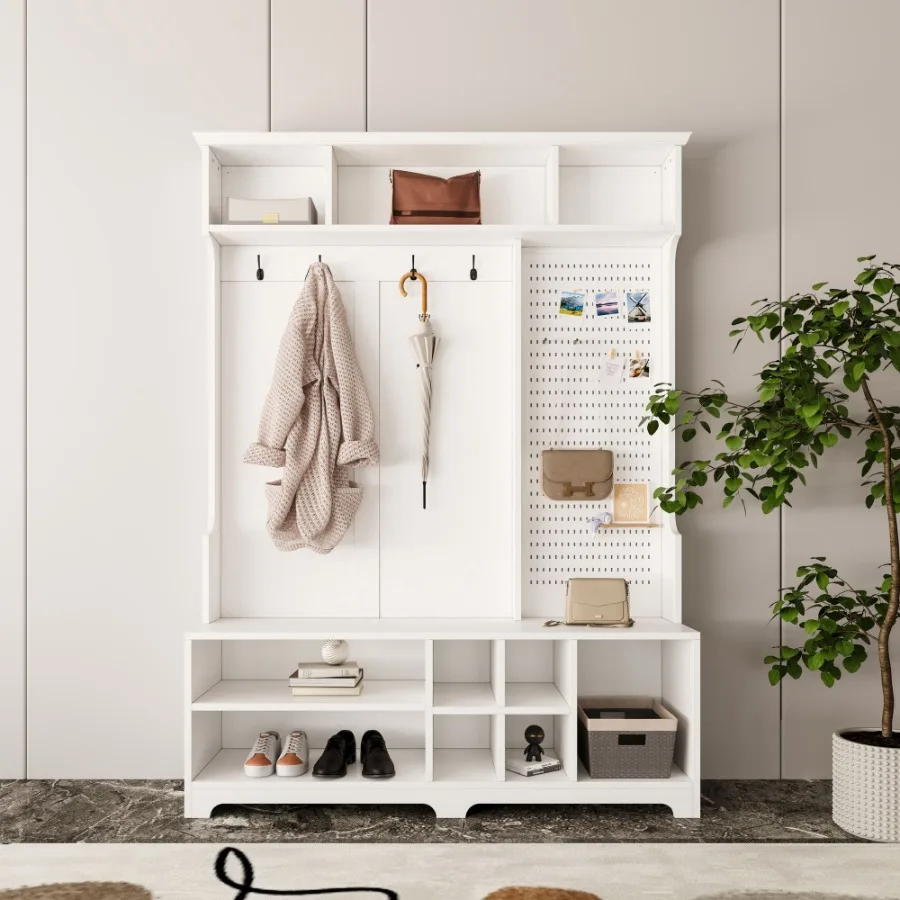 Hall Tree with Shoe Bench Coat Rack Shoe Storage Storage Shelves and Pegboard for Hallways Halls and Bedrooms
Hall Tree with Shoe Bench Coat Rack Shoe Storage Storage Shelves and Pegboard for Hallways Halls and Bedrooms