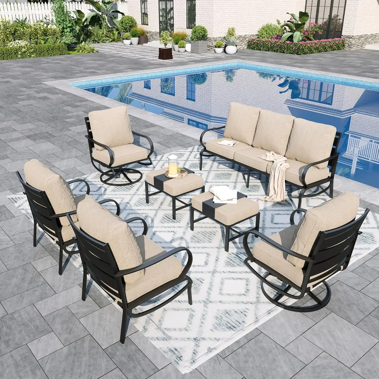 Sophia&William Courtyard Furniture Set 7 sets with 2 swivel sofas, 2 armchairs, 1 3-seater sofa, and 2 foot pads
Sophia&William Courtyard Furniture Set 7 sets with 2 swivel sofas, 2 armchairs, 1 3-seater sofa, and 2 foot pads
