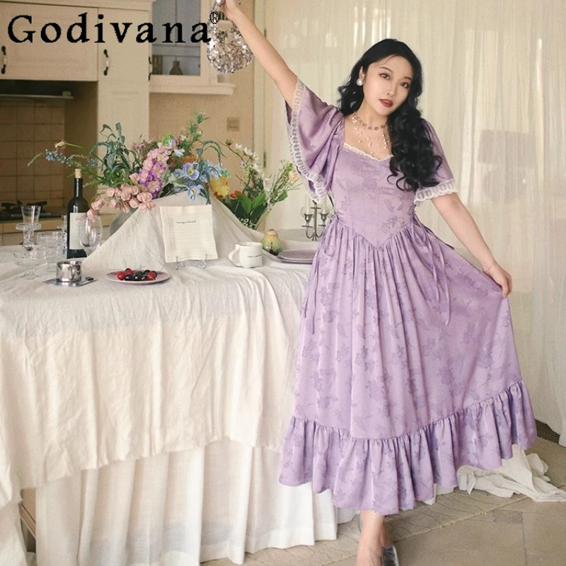 Women Summer Vintage Elegant Purple and Green Butterfly Heart Shaped Collar Jacquard Lace Strap Flare Sleeve High Waist Dress
Women Summer Vintage Elegant Purple and Green Butterfly Heart Shaped Collar Jacquard Lace Strap Flare Sleeve High Waist Dress