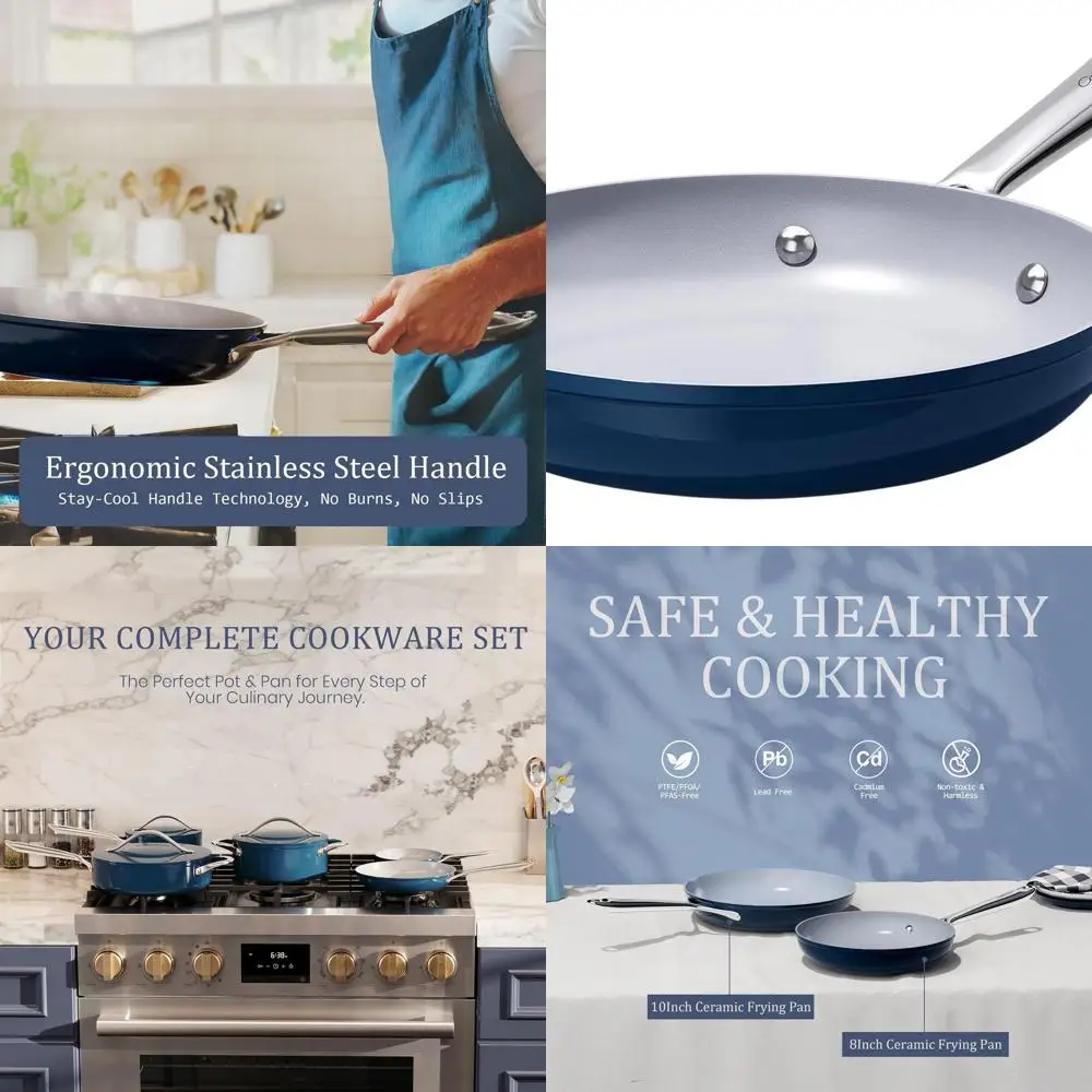 10 Induction-Safe Ceramic Nonstick Pan - PTFE/PFOA/PFAS-Free, Oven & Dishwasher Safe, Cool Handle, Navy Blue
10 Induction-Safe Ceramic Nonstick Pan - PTFE/PFOA/PFAS-Free, Oven & Dishwasher Safe, Cool Handle, Navy Blue