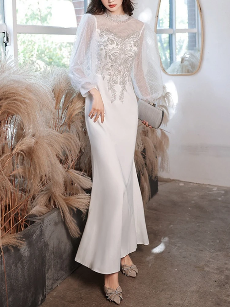 O-neck Mesh Design Long Puff Sleeve Weddingh Party Vestidos Applique Slim Waist Prom Dresses Solid Simple Trumpet Evening Dress
O-neck Mesh Design Long Puff Sleeve Weddingh Party Vestidos Applique Slim Waist Prom Dresses Solid Simple Trumpet Evening Dress