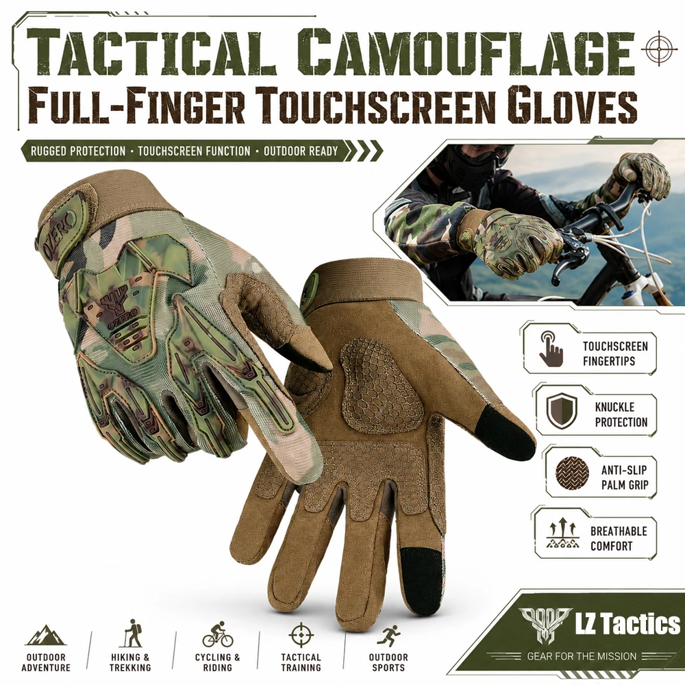 Tactical Camouflage Full Finger Touchscreen Gloves, Anti-Slip Silicone Knuckle Protection for Cycling Airsoft Outdoor
Tactical Camouflage Full Finger Touchscreen Gloves, Anti-Slip Silicone Knuckle Protection for Cycling Airsoft Outdoor