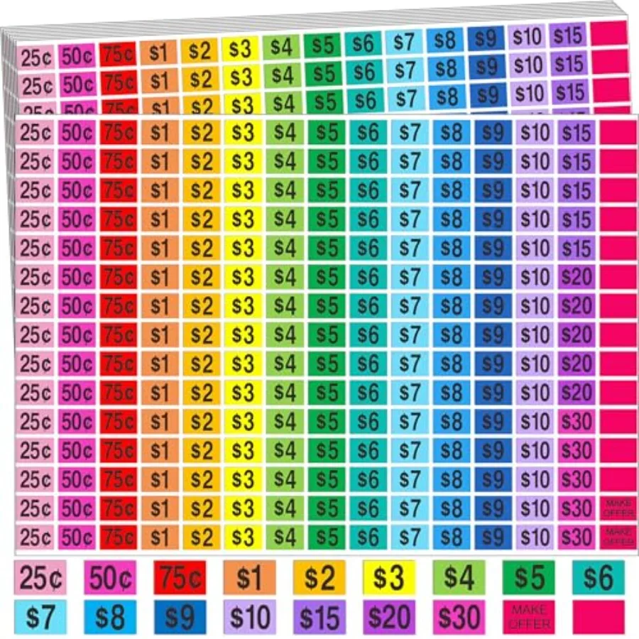 Garage Sale Price Stickers, 2250 Pcs Preprinted Rectangle Removable Labels, 1/2" x 3/4", for Yard Sale and Flea Market
Garage Sale Price Stickers, 2250 Pcs Preprinted Rectangle Removable Labels, 1/2" x 3/4", for Yard Sale and Flea Market