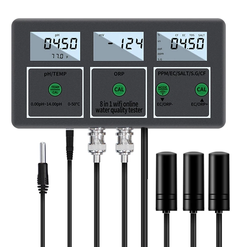 Tuya Eight in One Digital WiFi Water Quality Tester PH EC TDS SALT SG.Temp ORP CF Meter Multifunction Smart Monitor US Plug
Tuya Eight in One Digital WiFi Water Quality Tester PH EC TDS SALT SG.Temp ORP CF Meter Multifunction Smart Monitor US Plug