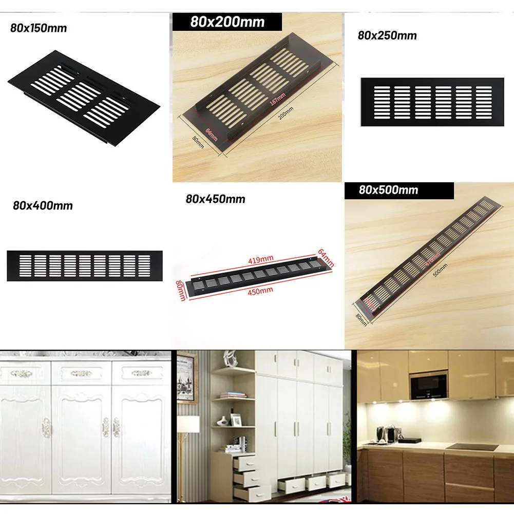 150-500mm Black Alloy Rectangular Air Vent Grille Ventilation Cover For Cabinets, Wardrobes, Cupboards Parts Furniture Hardware
150-500mm Black Alloy Rectangular Air Vent Grille Ventilation Cover For Cabinets, Wardrobes, Cupboards Parts Furniture Hardware