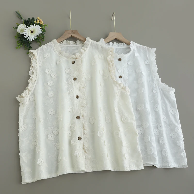 Summer Japanese Sweet Mori Girl 3D Flower Embroidery Vest Shirts Women Solid Color O-Neck Sleeveless Single Breasted Tank Tops
Summer Japanese Sweet Mori Girl 3D Flower Embroidery Vest Shirts Women Solid Color O-Neck Sleeveless Single Breasted Tank Tops