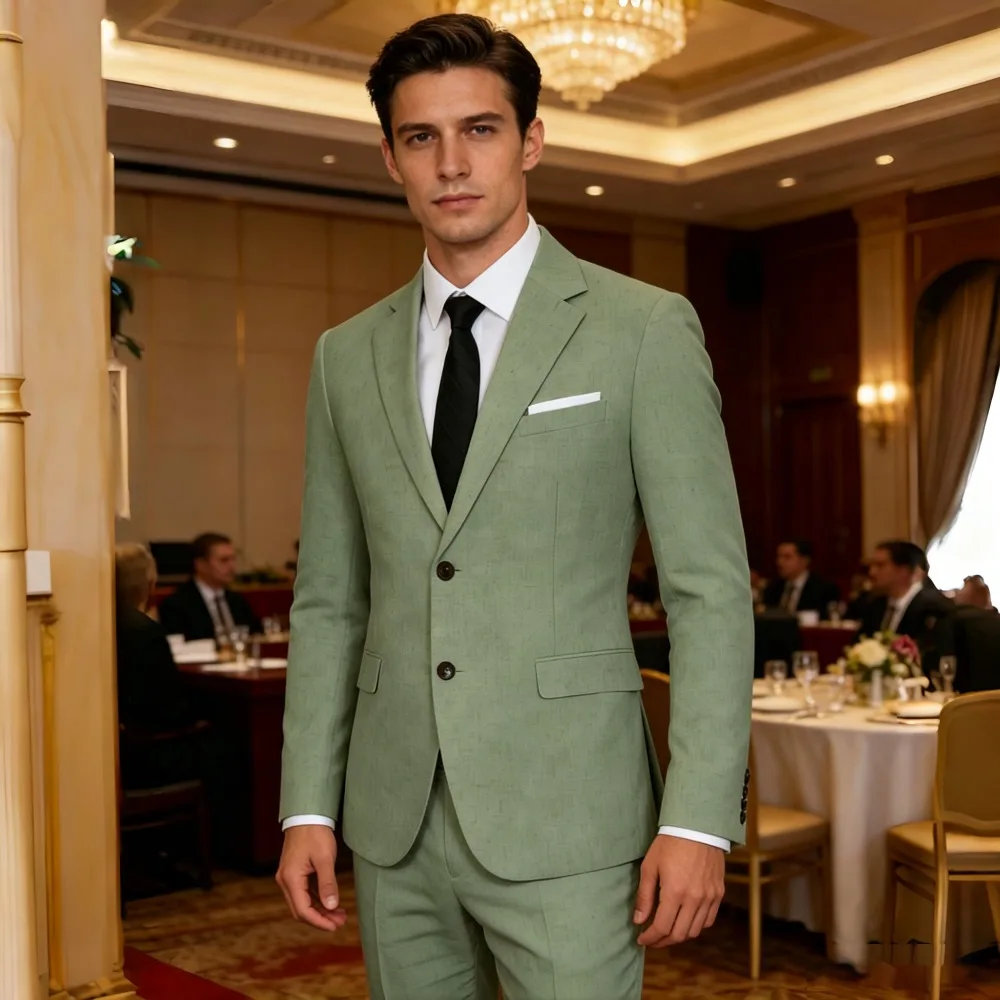 Sage Green Linen Wedding Tuxedo 2 Pieces Summer Men Suits Slim Fit Groom Blazer Trousers Set for Beach Party Custom Made 2026
Sage Green Linen Wedding Tuxedo 2 Pieces Summer Men Suits Slim Fit Groom Blazer Trousers Set for Beach Party Custom Made 2026