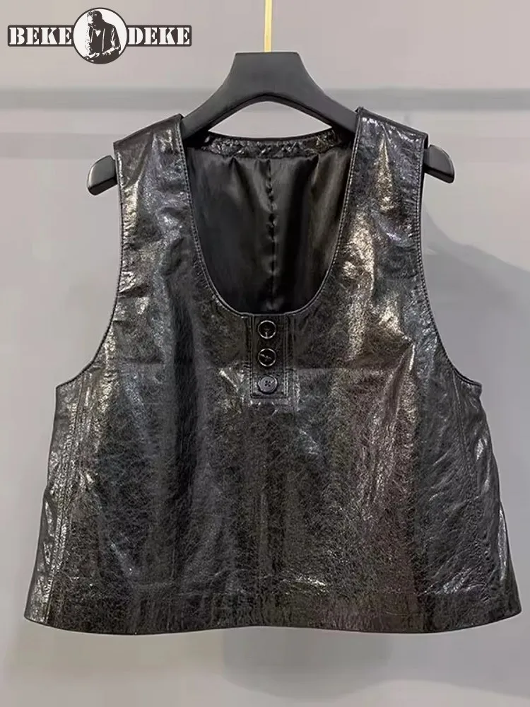 Fashion Women Oil Wax Sheepskin Genuine Leather Vest Top Sleeveless Jacket Casual Streetwear Pullover Female Vintage Waistcoat
Fashion Women Oil Wax Sheepskin Genuine Leather Vest Top Sleeveless Jacket Casual Streetwear Pullover Female Vintage Waistcoat
