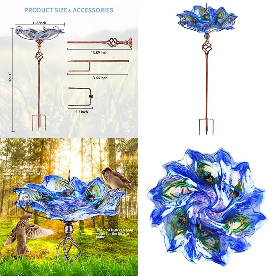 Glass Bird Bath Outdoor BirdBath Bird Feeder with Metal Stake Garden Decor
Glass Bird Bath Outdoor BirdBath Bird Feeder with Metal Stake Garden Decor