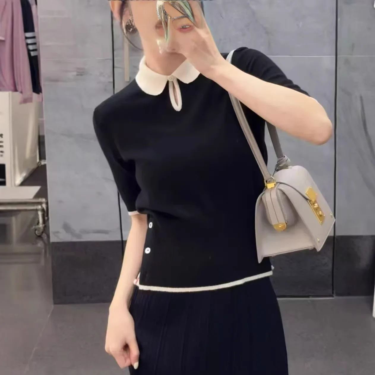 Yarn Dyed Woolen Knitted Short Sleeve Pullover Necktie Women's Top Skin-friendly Breathable Slimming College Style Fashion
Yarn Dyed Woolen Knitted Short Sleeve Pullover Necktie Women's Top Skin-friendly Breathable Slimming College Style Fashion