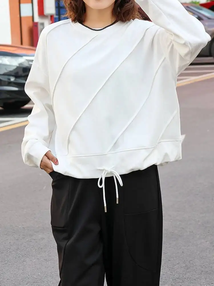Hem Drawstring White Shaped Sweatshirt New Round Neck Long Sleeve Women Big Size Fashion Spring Autumn 2026 R501
Hem Drawstring White Shaped Sweatshirt New Round Neck Long Sleeve Women Big Size Fashion Spring Autumn 2026 R501