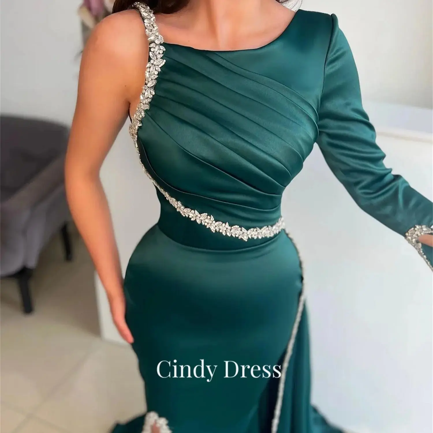Cindy Mermaid One Shoulder Sleeve Satin Diamond Jewelry Dresses for Prom Turkey Customs Products Saudi Women Evening Dress Gown
Cindy Mermaid One Shoulder Sleeve Satin Diamond Jewelry Dresses for Prom Turkey Customs Products Saudi Women Evening Dress Gown